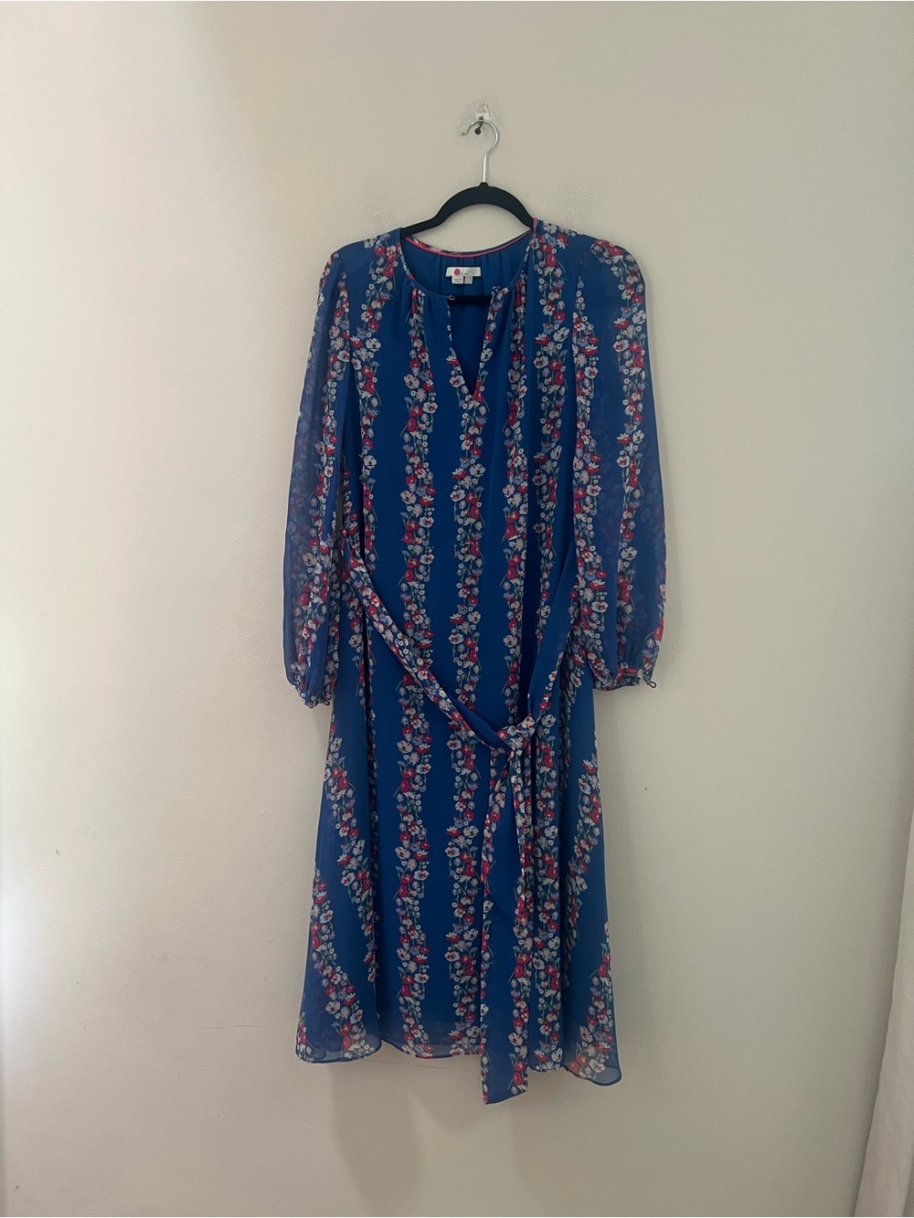 Boden Blue Floral Long-Sleeve Belted Midi Dress - Picture 6 of 13
